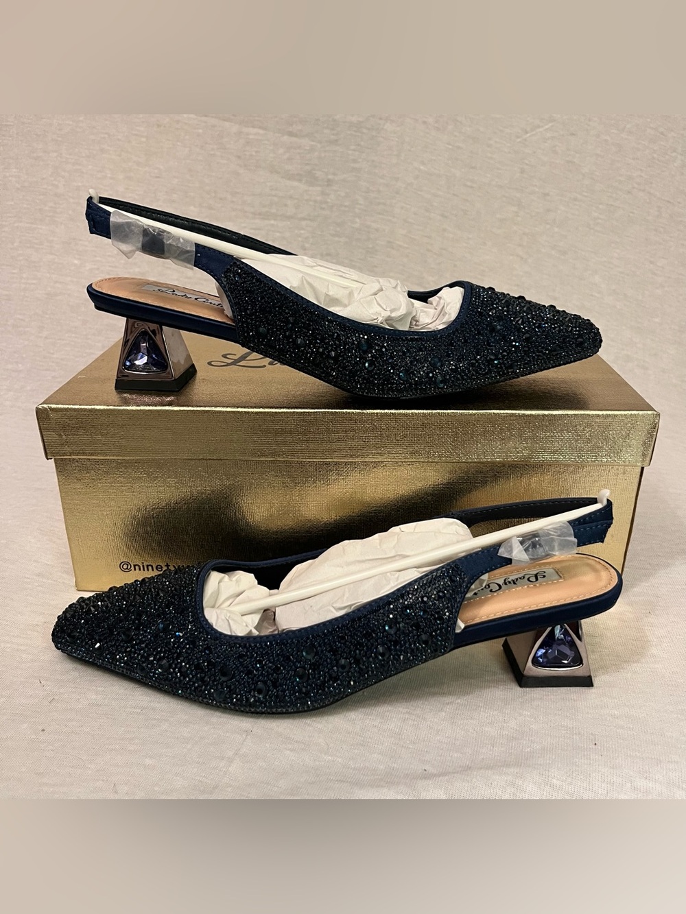Lady Couture Ronda Embellished Navy Slingback Low Heel Pumps